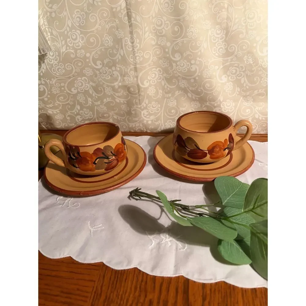 Set of 2 Vintage Autumn Harvest Teacups‎ and Saucers